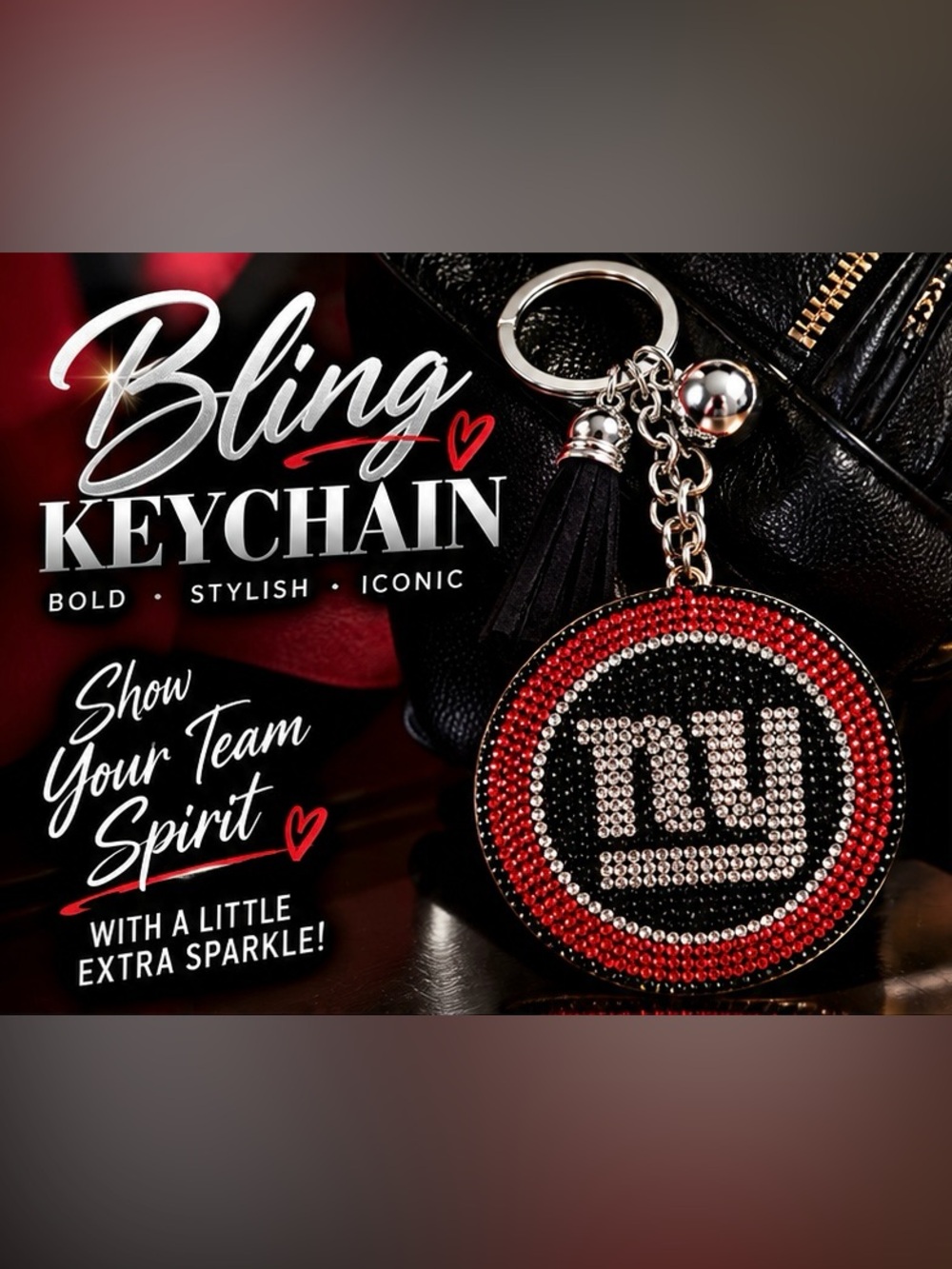 NY Giants Bling Keychain - Red & Black